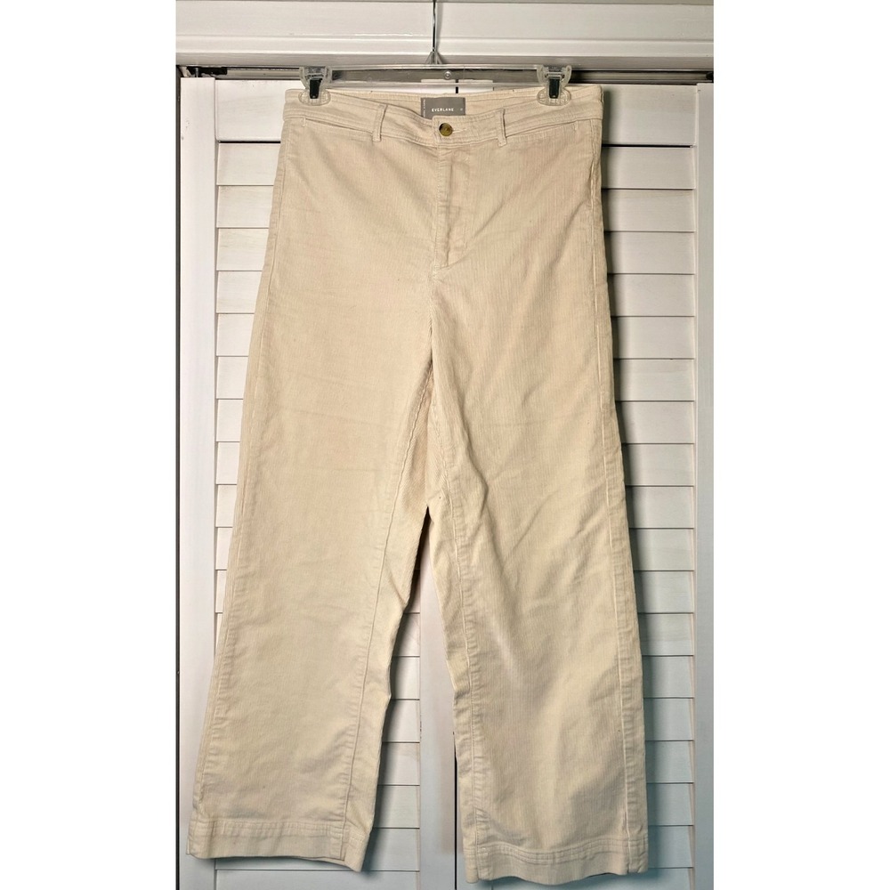 NEW Everlane Women Cream Corduroy Wide Leg High Rise Crop Stretch Casual Pant 12